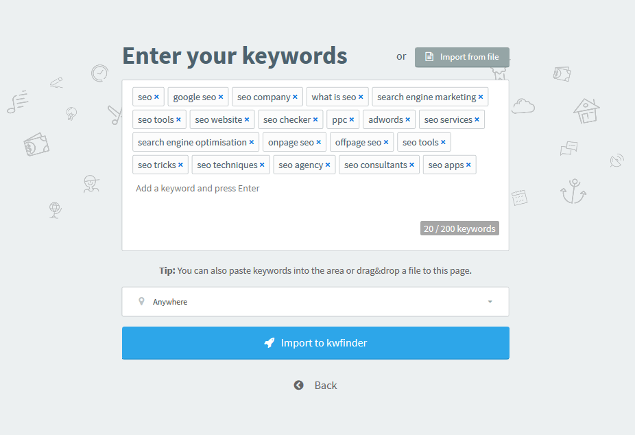 keyword research keywords import kwfinder update
