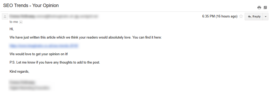 How not to do email outreach for link building
