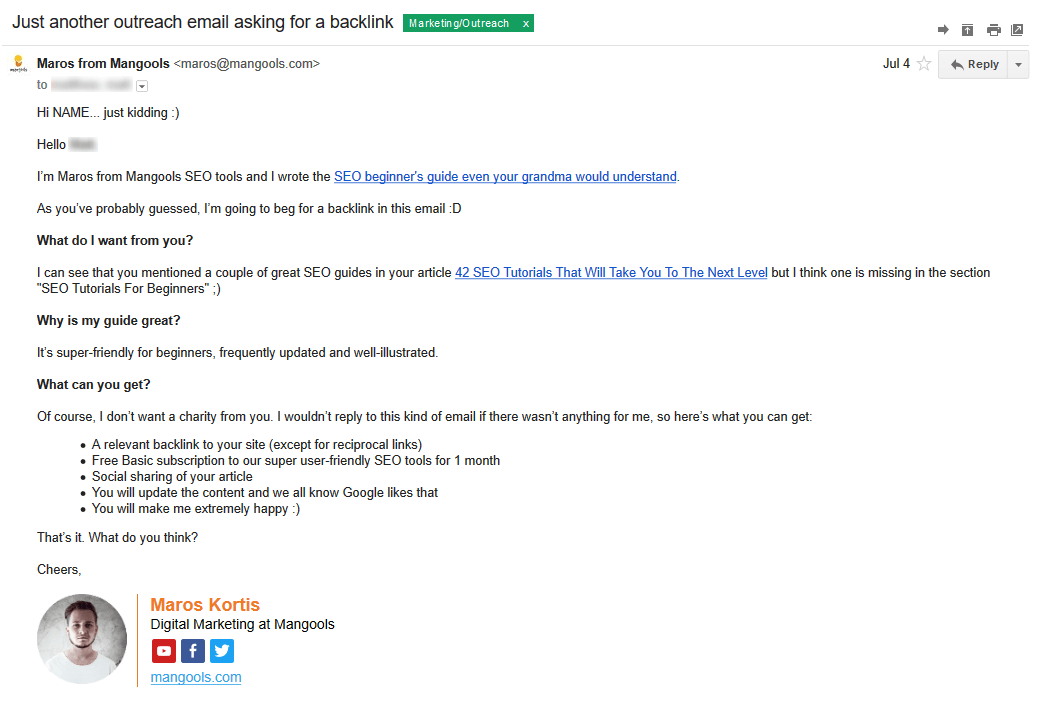 Email outreach template for link building