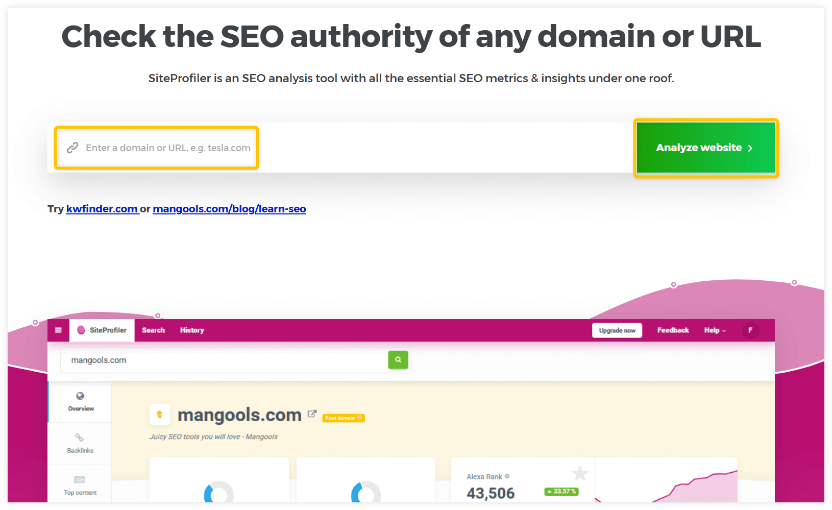 Screenshot 1: SiteProfiler landing page