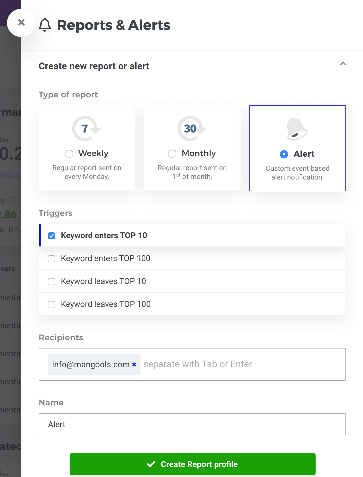 How to set up alerts in SERPWatcher