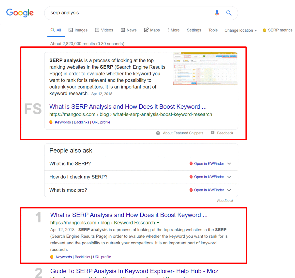 Organic search results for keyword "SERP analysis"