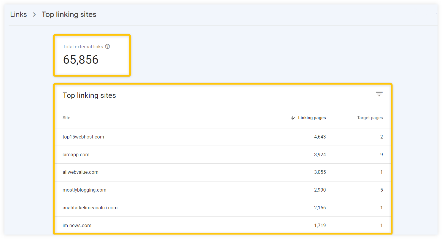 GSC - list of referring domains