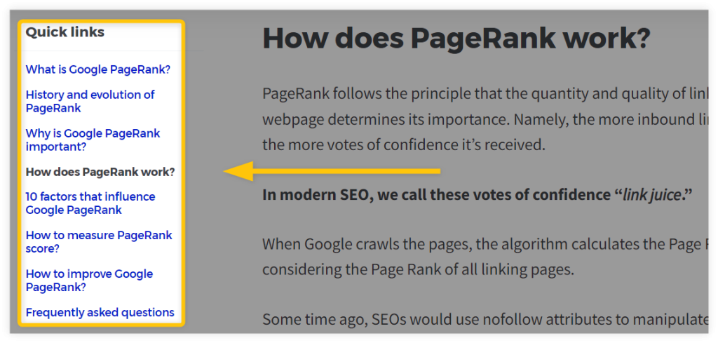 example of anchor-navigational links