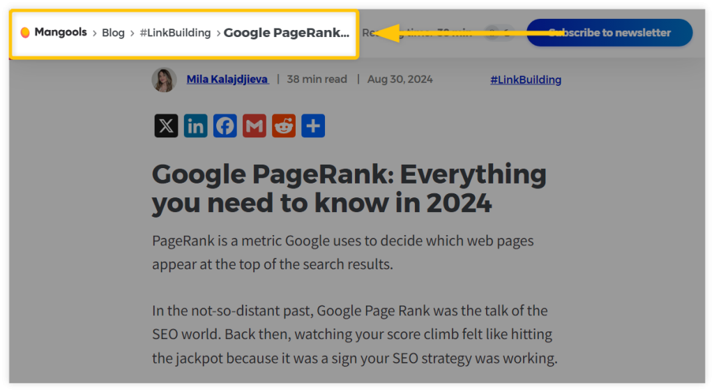example of breadcrumb links